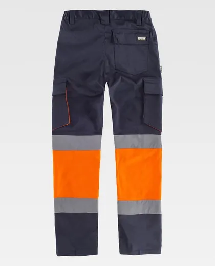 Pantalón combinado con alta visibilidad y cintas reflectantes de corte estilizado, diseño 'Slim Fit' Color Marino+Naranja A.V.