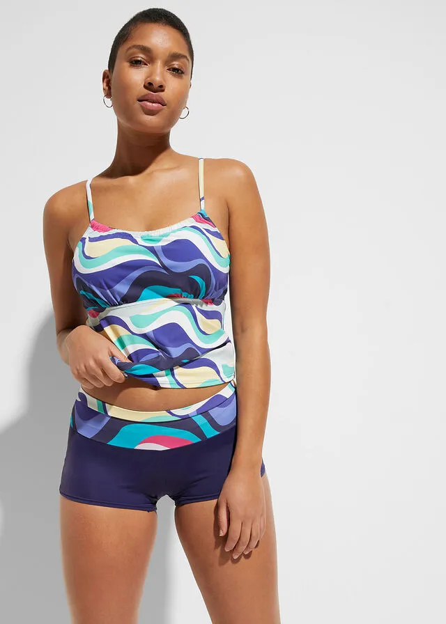 Parte superior de tankini de poliamida reciclada Varios colores con estampado gráfico