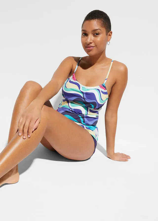 Parte superior de tankini de poliamida reciclada Varios colores con estampado gráfico