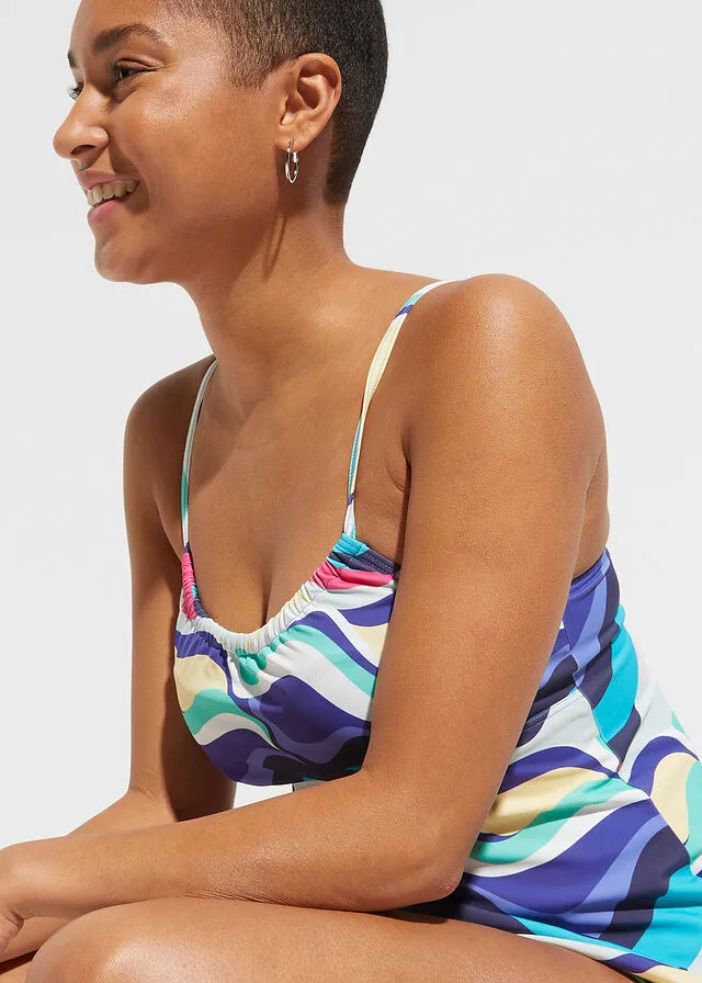 Parte superior de tankini de poliamida reciclada Varios colores con estampado gráfico