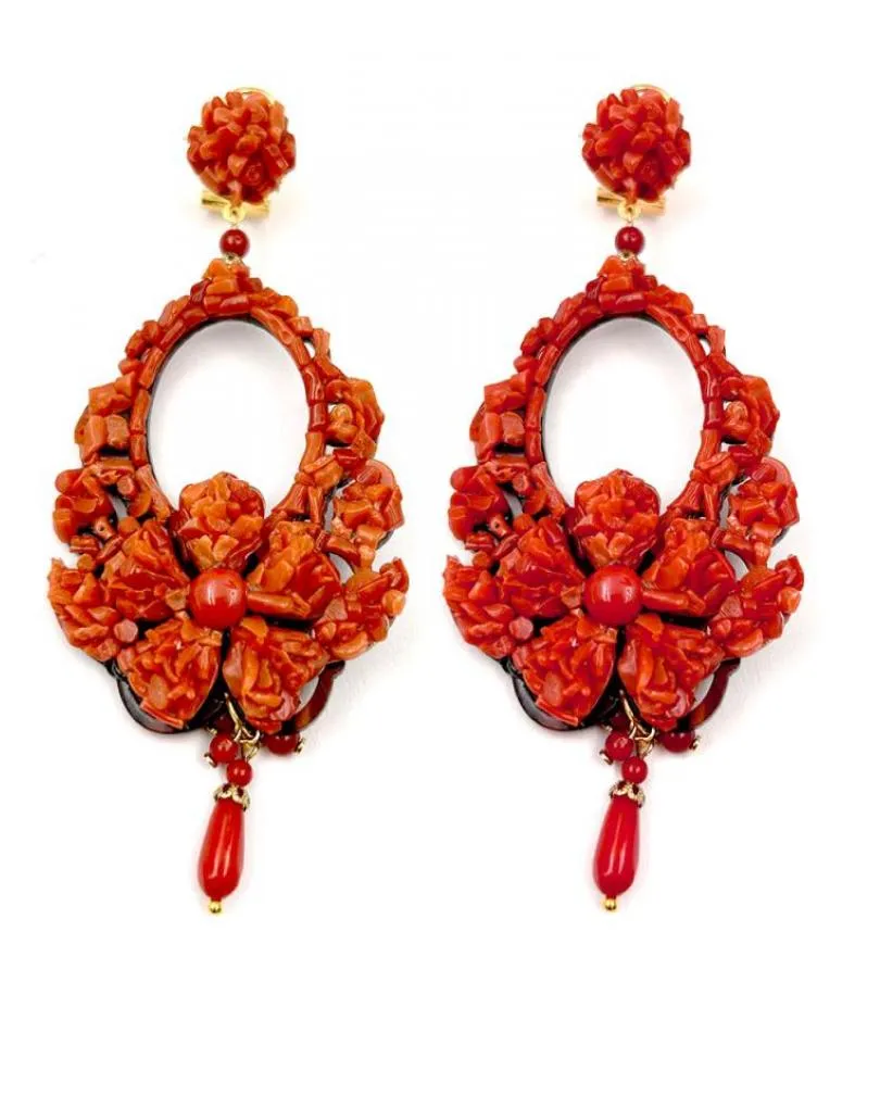 PENDIENTES DE CORAL LARGOS ALTA BISIUTERIA ESPECTACULAR DISEÑO FLAMENCO
