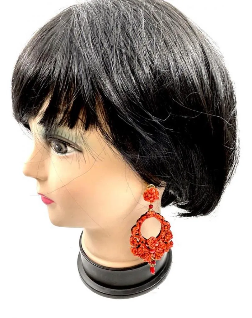 PENDIENTES DE CORAL LARGOS ALTA BISIUTERIA ESPECTACULAR DISEÑO FLAMENCO
