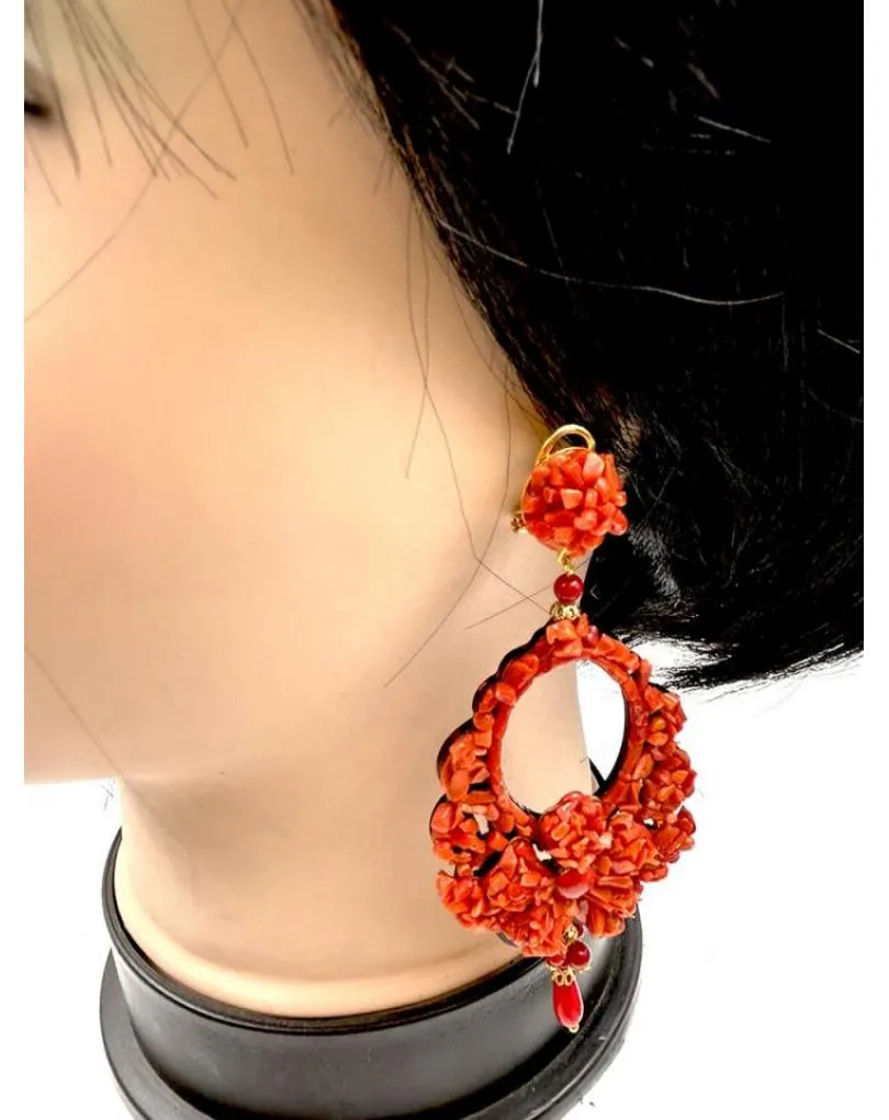 PENDIENTES DE CORAL LARGOS ALTA BISIUTERIA ESPECTACULAR DISEÑO FLAMENCO