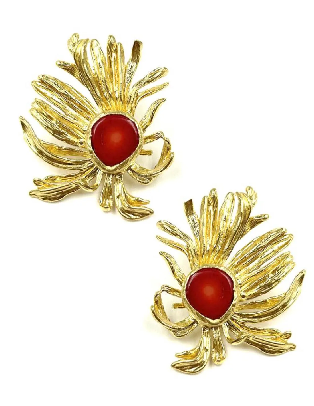 PENDIENTES DORADOS Y ROJOS CORTOS DISEÑO DE ALGAS MARINAS PARA BODAS