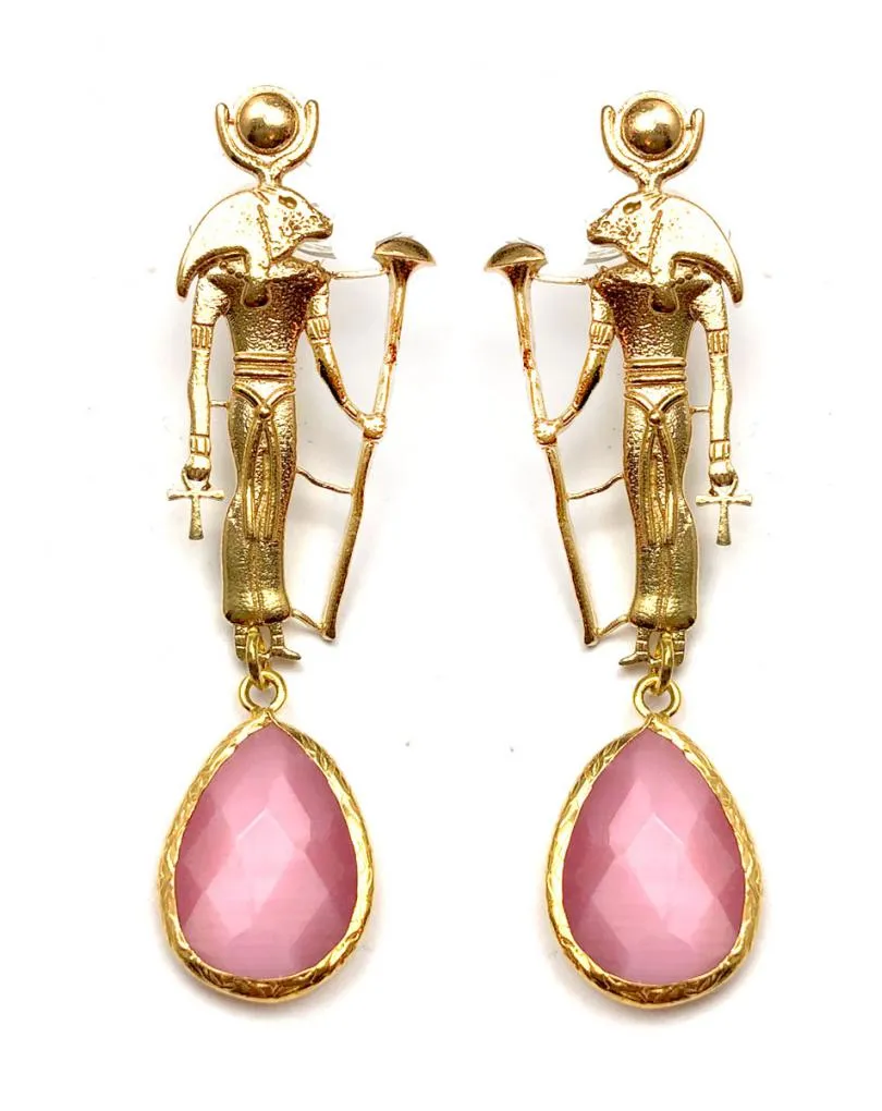 PENDIENTES JOYERIA Y ALTA BISUTERIA DE DISEÑO, COLECCION EGIPTO Y CUARZO ROSA
