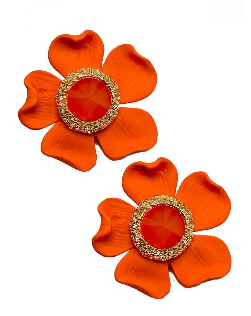 PENDIENTES NARANJAS CON PRECIOSA FLOR VINTAGE LOOK