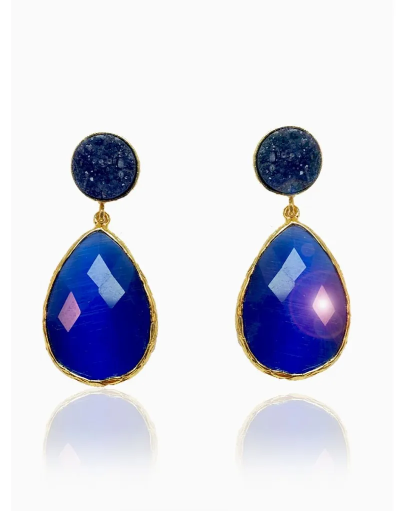 PENDIENTES PARA MUJER DE PIEDRA NATURAL EN AZULON PARA LUCIR CON  TU LOOK