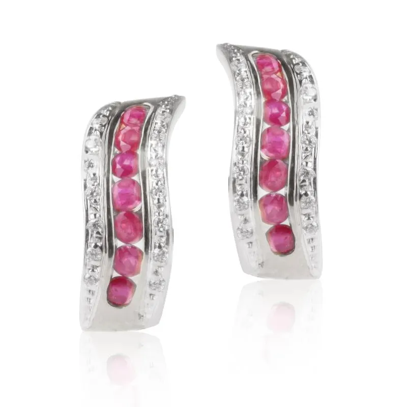Pendientes "Wave" Oro Blanco 18k Rubí