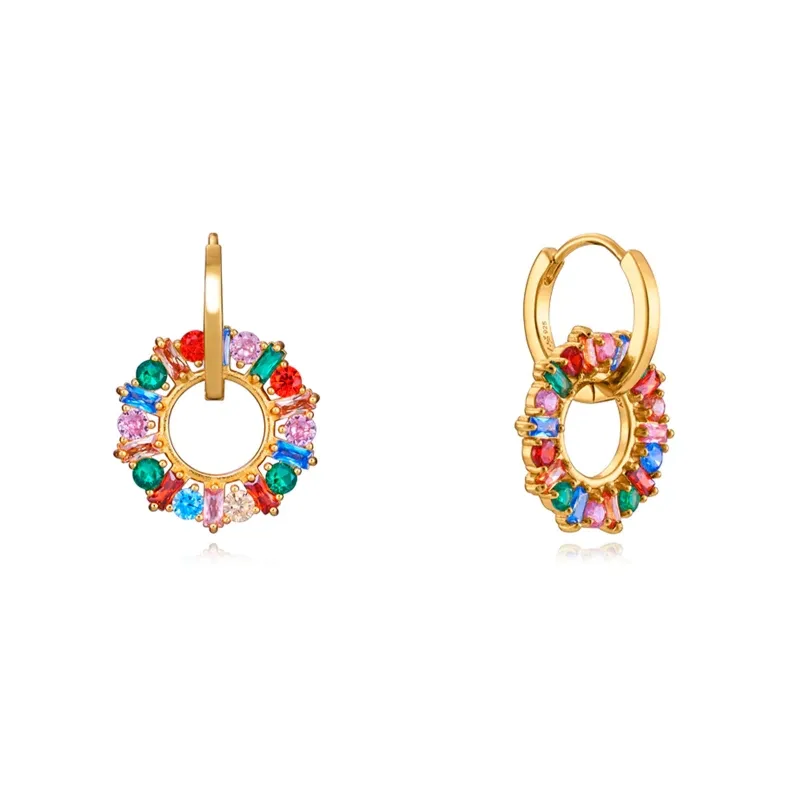 PENDIENTES VICEROY PLATA DE LEY CON BAñO DE ORO CRIOLLA CON ARO COLGANTE CON CIRCONITAS DE COLORES 13174E10039