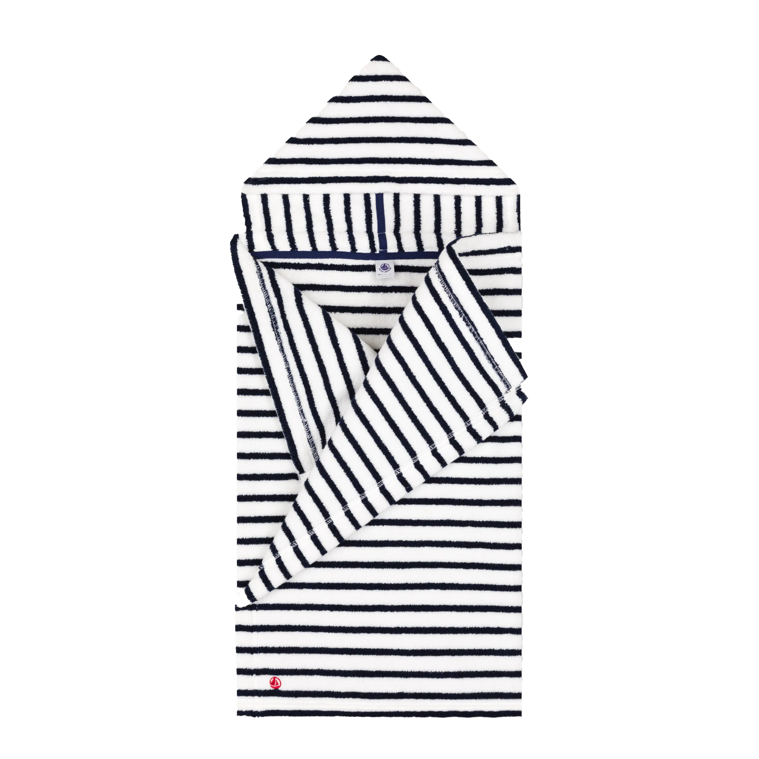 PETIT BATEAU Capa de baño de algodón a rayas en blanco
