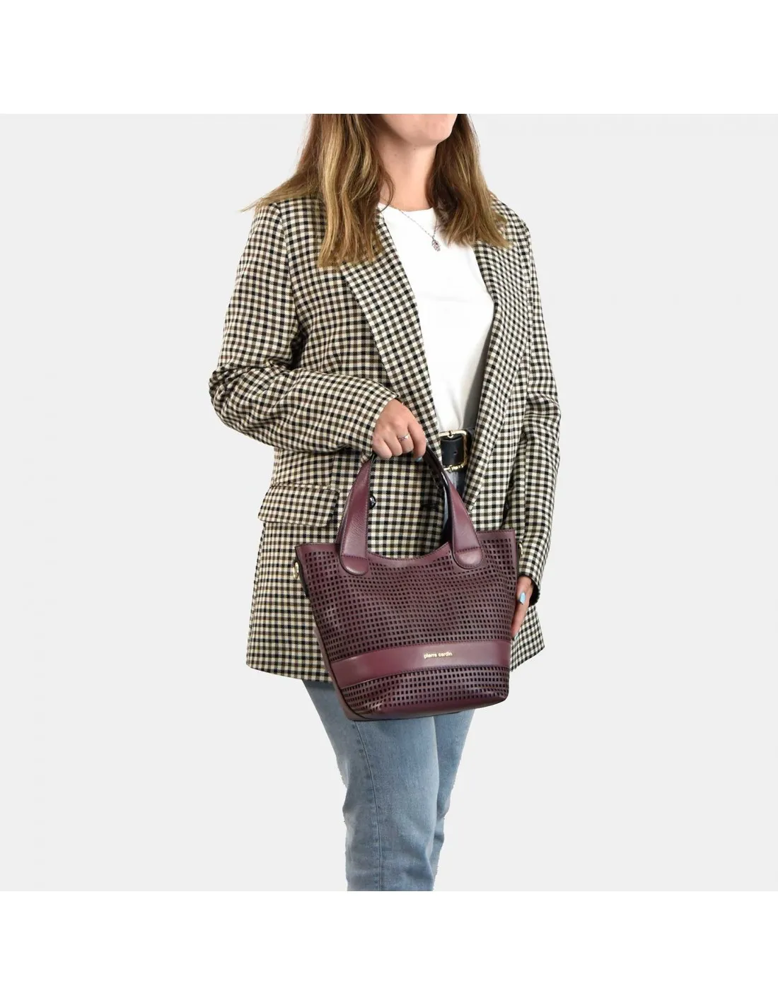 PIERRE CARDIN Bolso shopping con asas y bandolera para mujer en piel trenzado