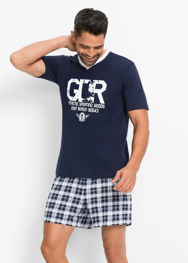 PIJAMA CON ESTAMPADO DEPORTIVO VINTAGE AZUL MARINOBLANCO