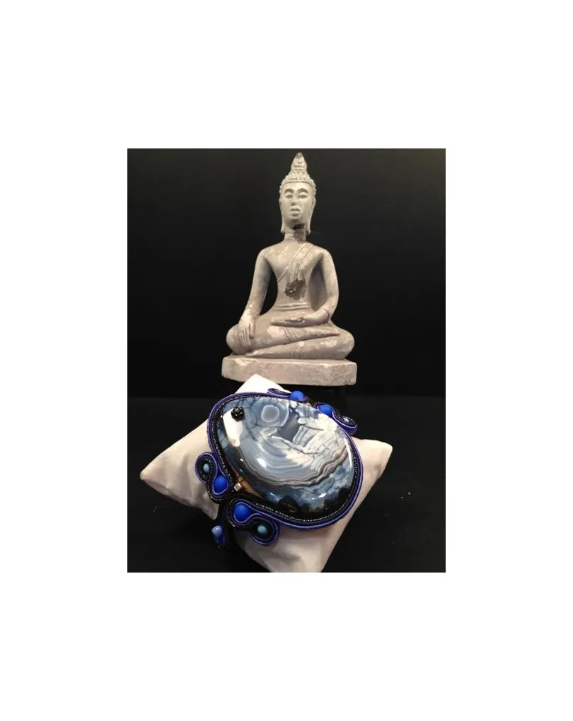 PULSERA DE DISEÑO SOUTACHE,AGATA AZUL SUTACHE DPS 1200