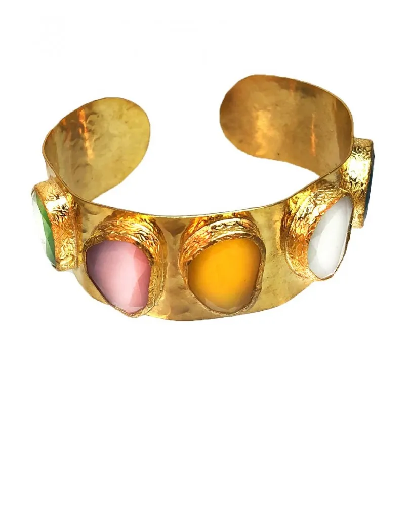PULSERAS DORADAS PARA BODAS, CON PIEDRAS DE COLORES PARA QUE CONJUNTES TU VESTIDO DE FIESTA