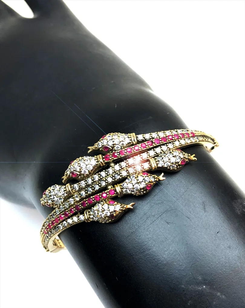 PULSERAS MUJER PLATA ORIGINALES, ESPECTACULAR DISEÑO EN CIRCONITAS Y RUBI