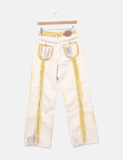 SALTY PEBBLE Jeans denim amarillo estampado