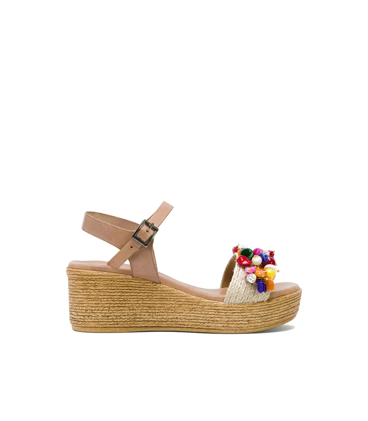 SANDALIA CUÑA CON ABALORIOS TAUPE COLORES IRATI