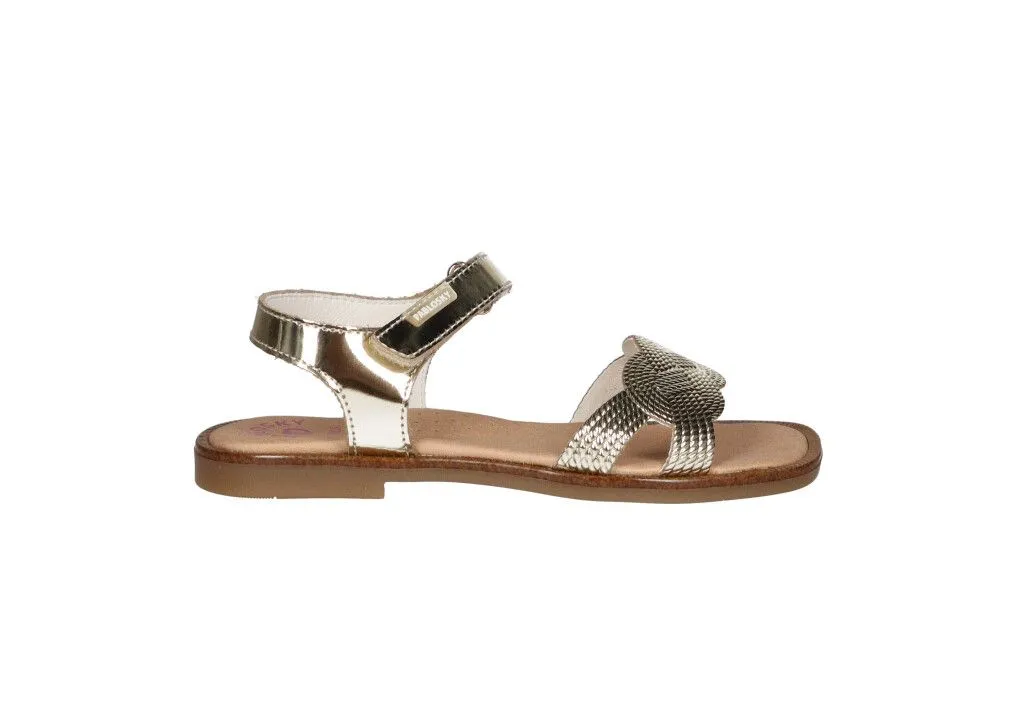 Sandalia Velcro Espejo Oro Pala Forma Trenzada