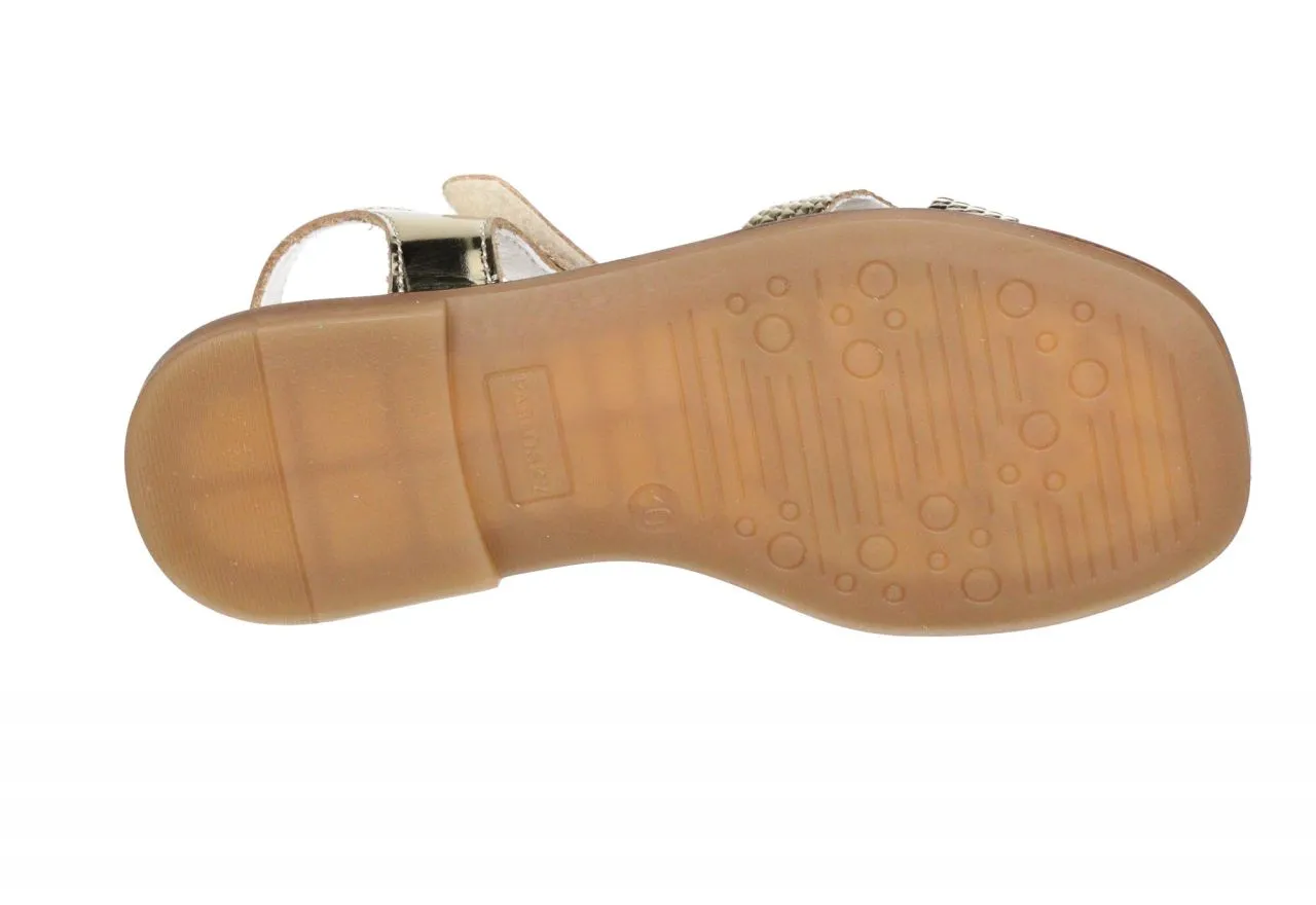 Sandalia Velcro Espejo Oro Pala Forma Trenzada