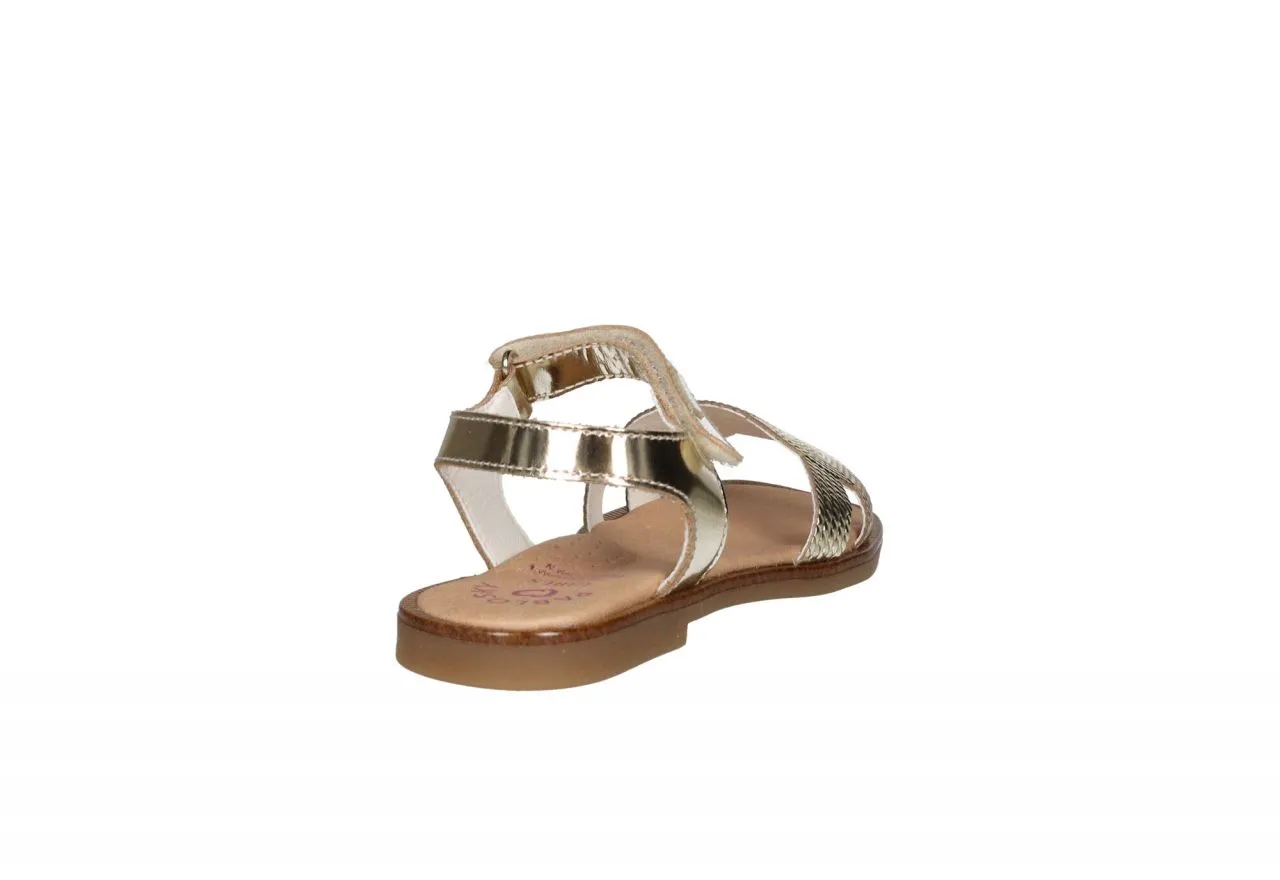 Sandalia Velcro Espejo Oro Pala Forma Trenzada