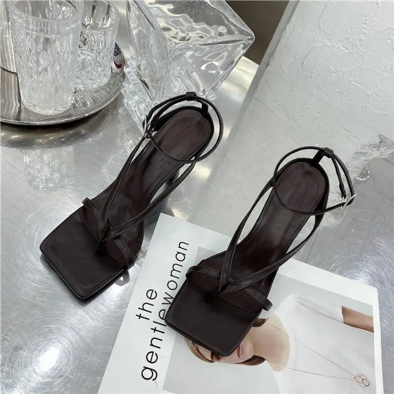 SANDALS DESIGNER CLASSIC GLADIATOR HIGH HEELS HIGH WOMEN'S FALL STREET LOOK FEMALES SQUARE HEAD OPEN TOE CLIPON STRAPPY SH