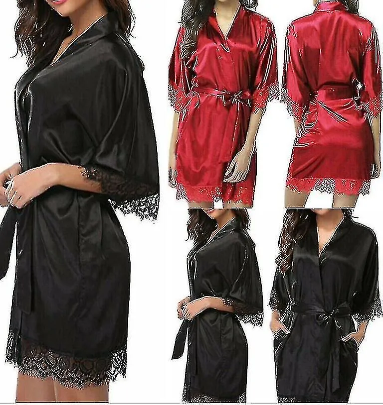 SATIN ROBE WEDDING BRIDE BRIDESMAID KIMONO DRESSING GOWN SLEEPWEAR BATHROBE C