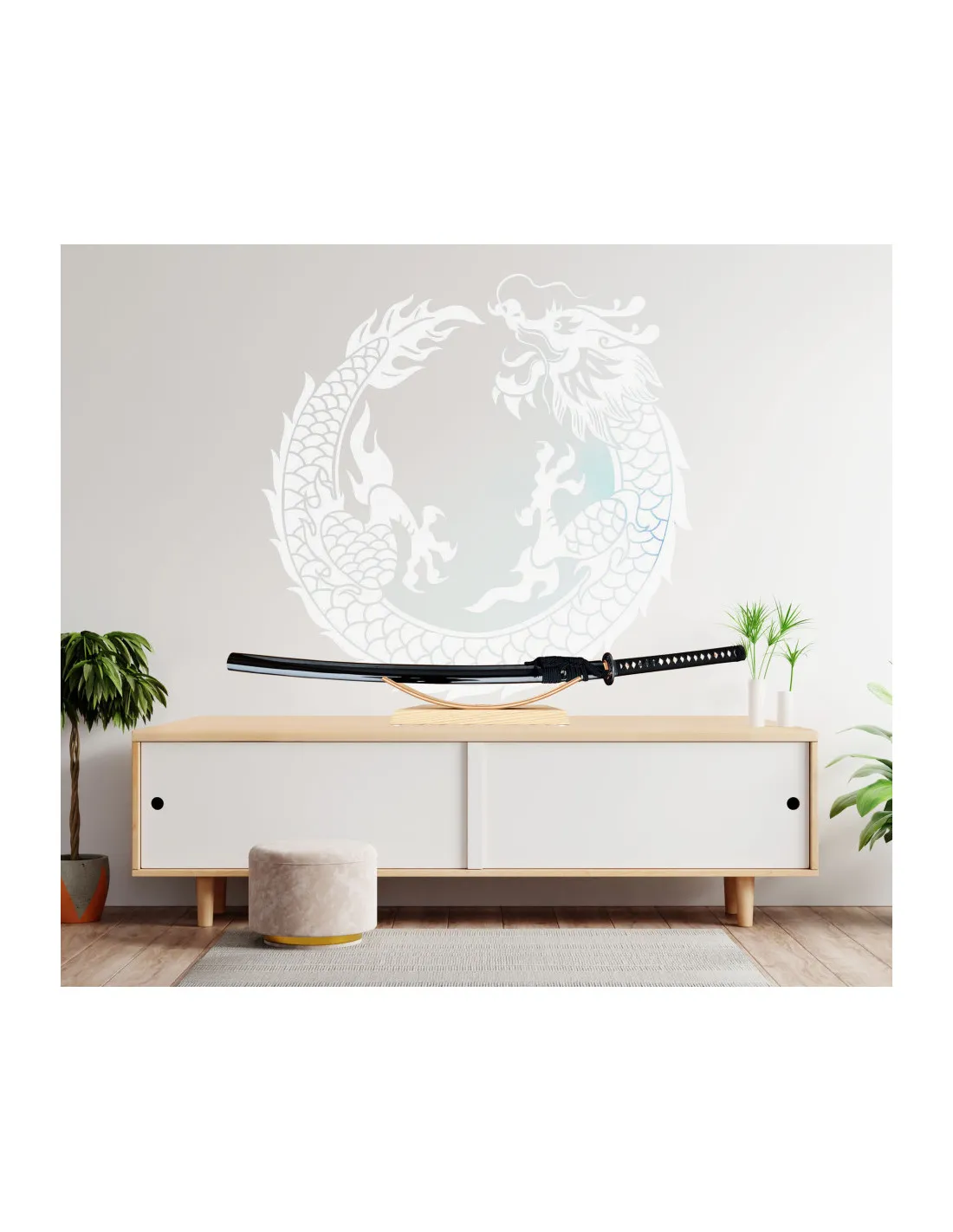 Soporte sobremesa para 1 katana, madera natural (38x17 cm.)