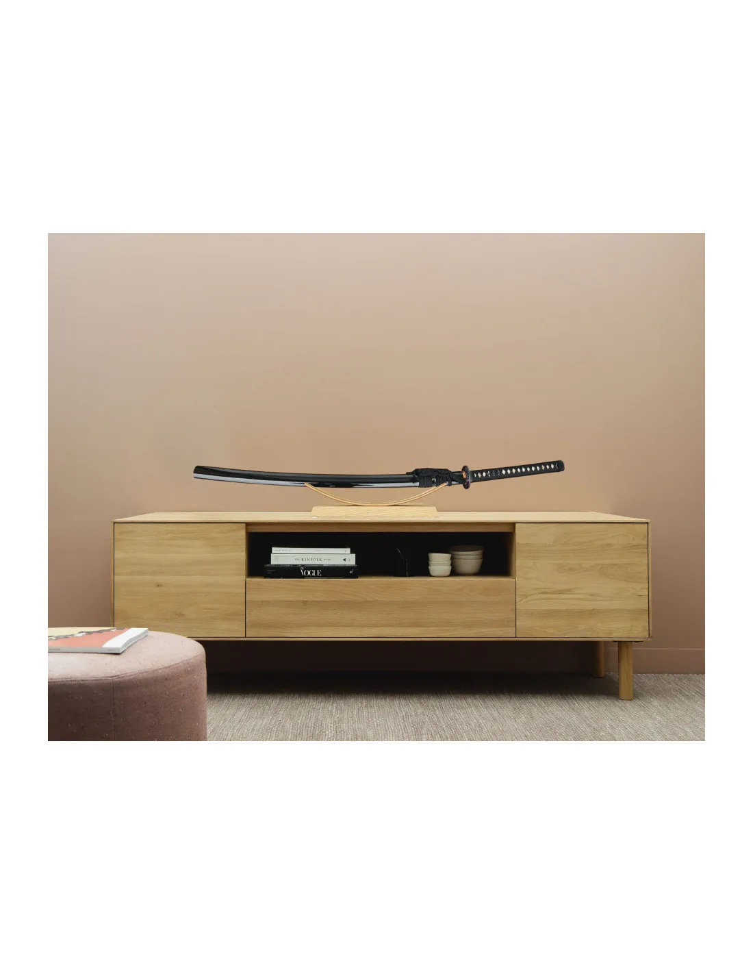 Soporte sobremesa para 1 katana, madera natural (38x17 cm.)