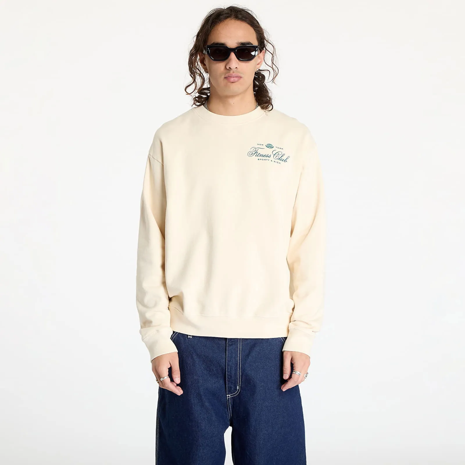 Sporty & Rich Fitness World Crewneck UNISEX Cream/ Alpine XS