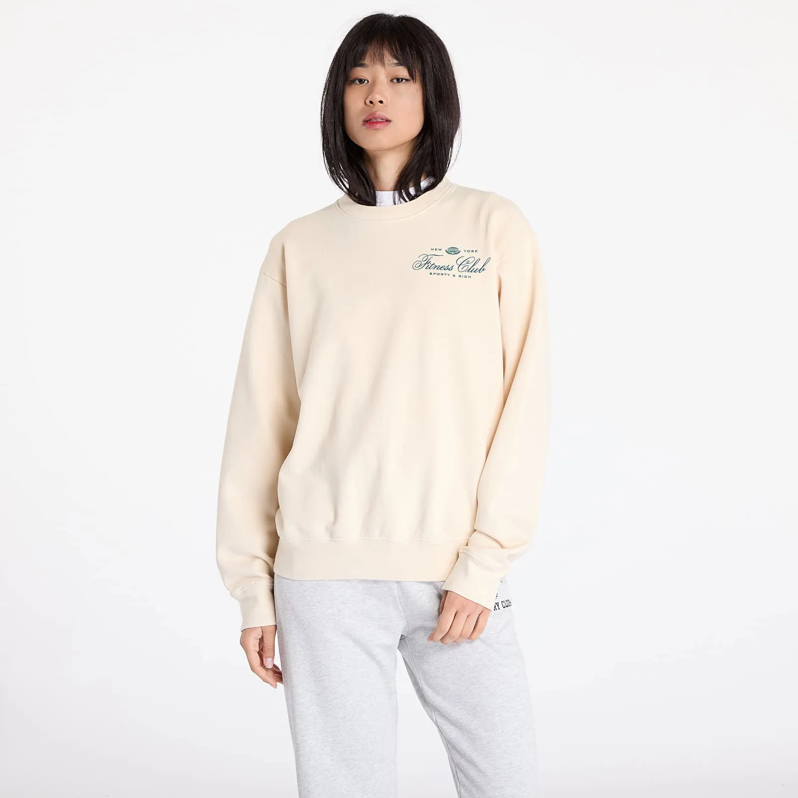 Sporty & Rich Fitness World Crewneck UNISEX Cream/ Alpine XS