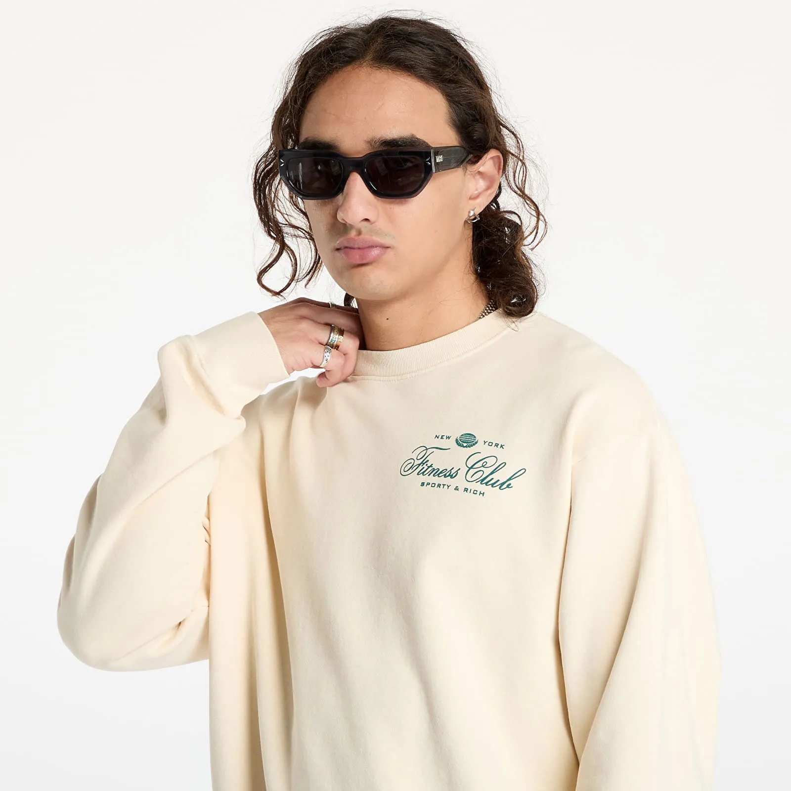 Sporty & Rich Fitness World Crewneck UNISEX Cream/ Alpine XS