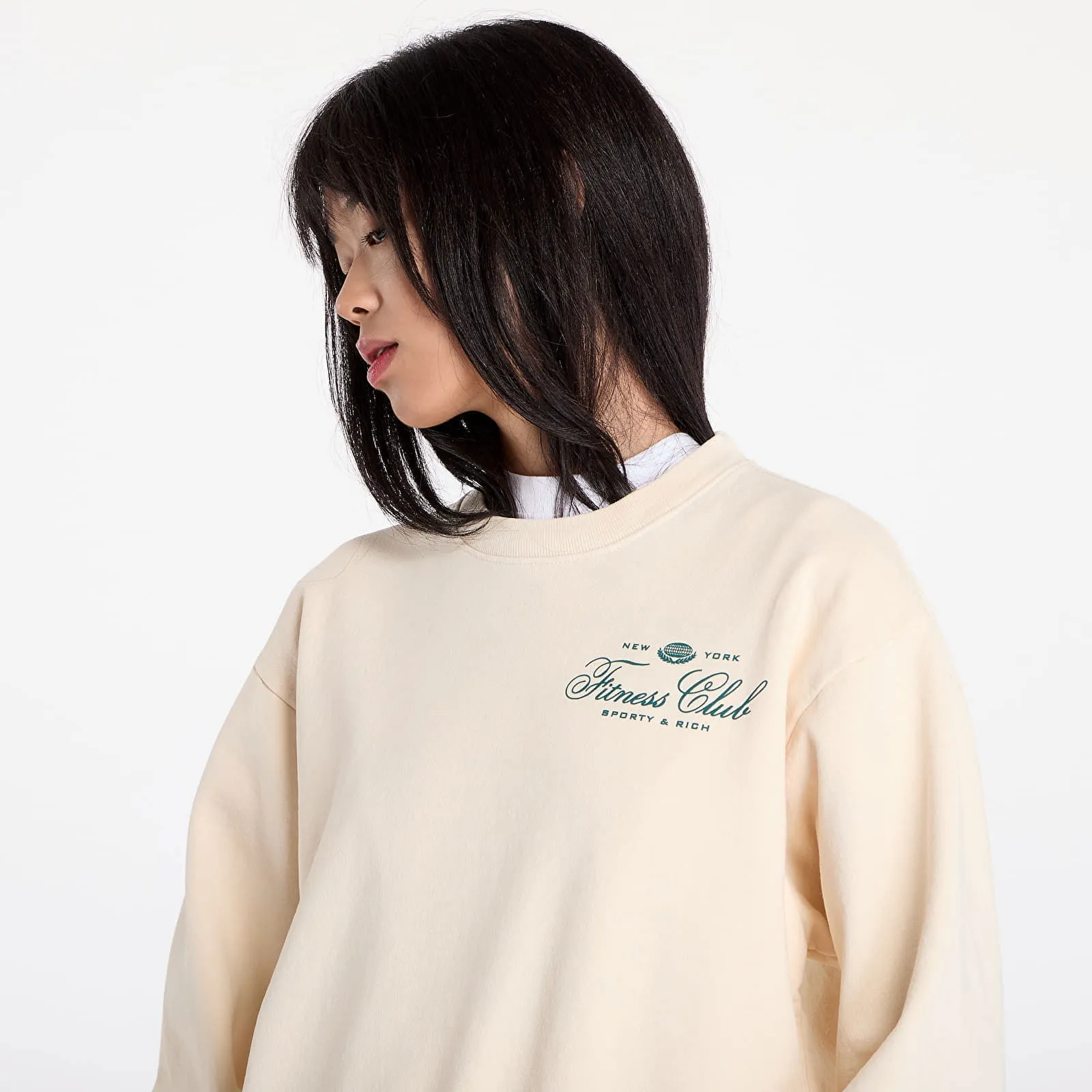 Sporty & Rich Fitness World Crewneck UNISEX Cream/ Alpine XS