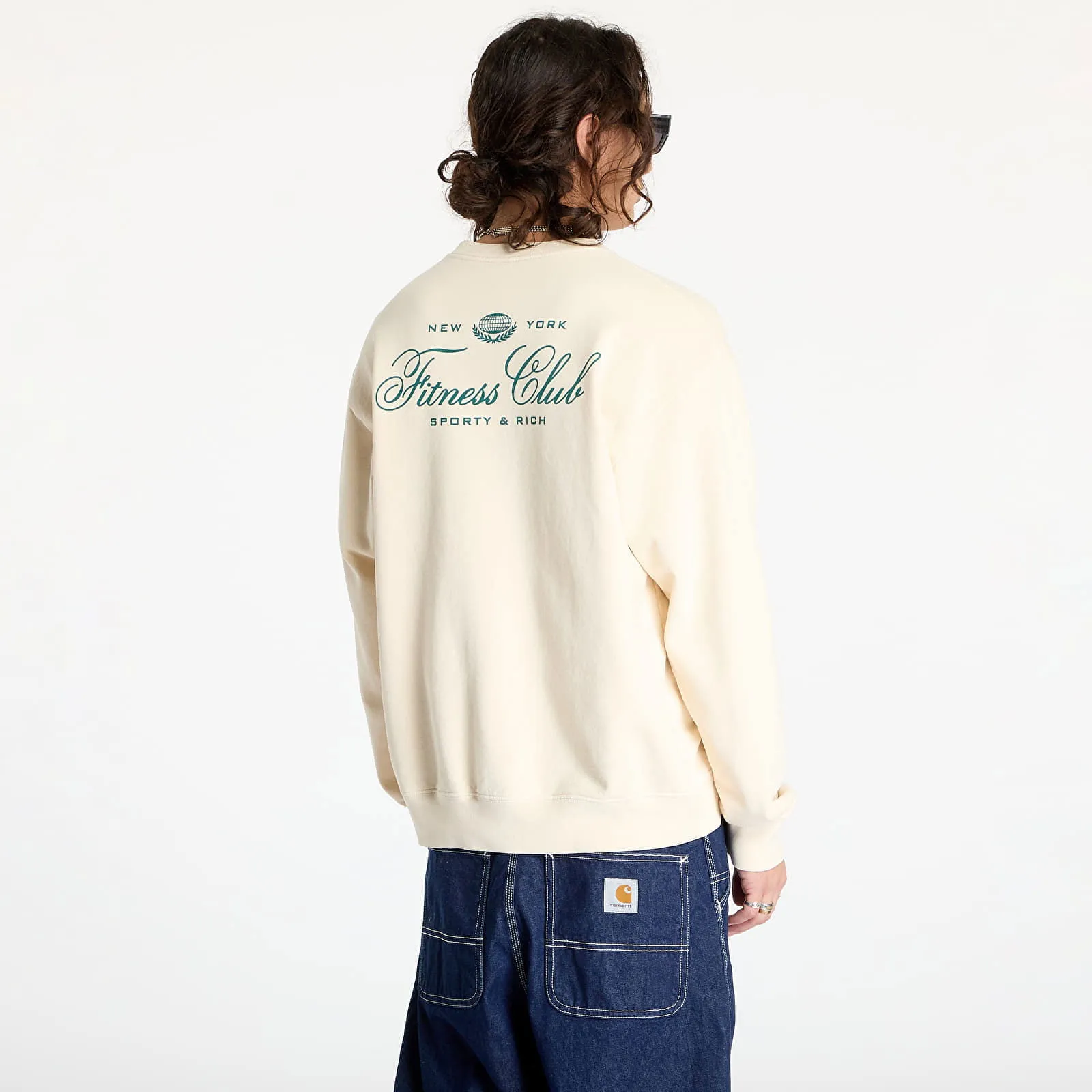 Sporty & Rich Fitness World Crewneck UNISEX Cream/ Alpine XS