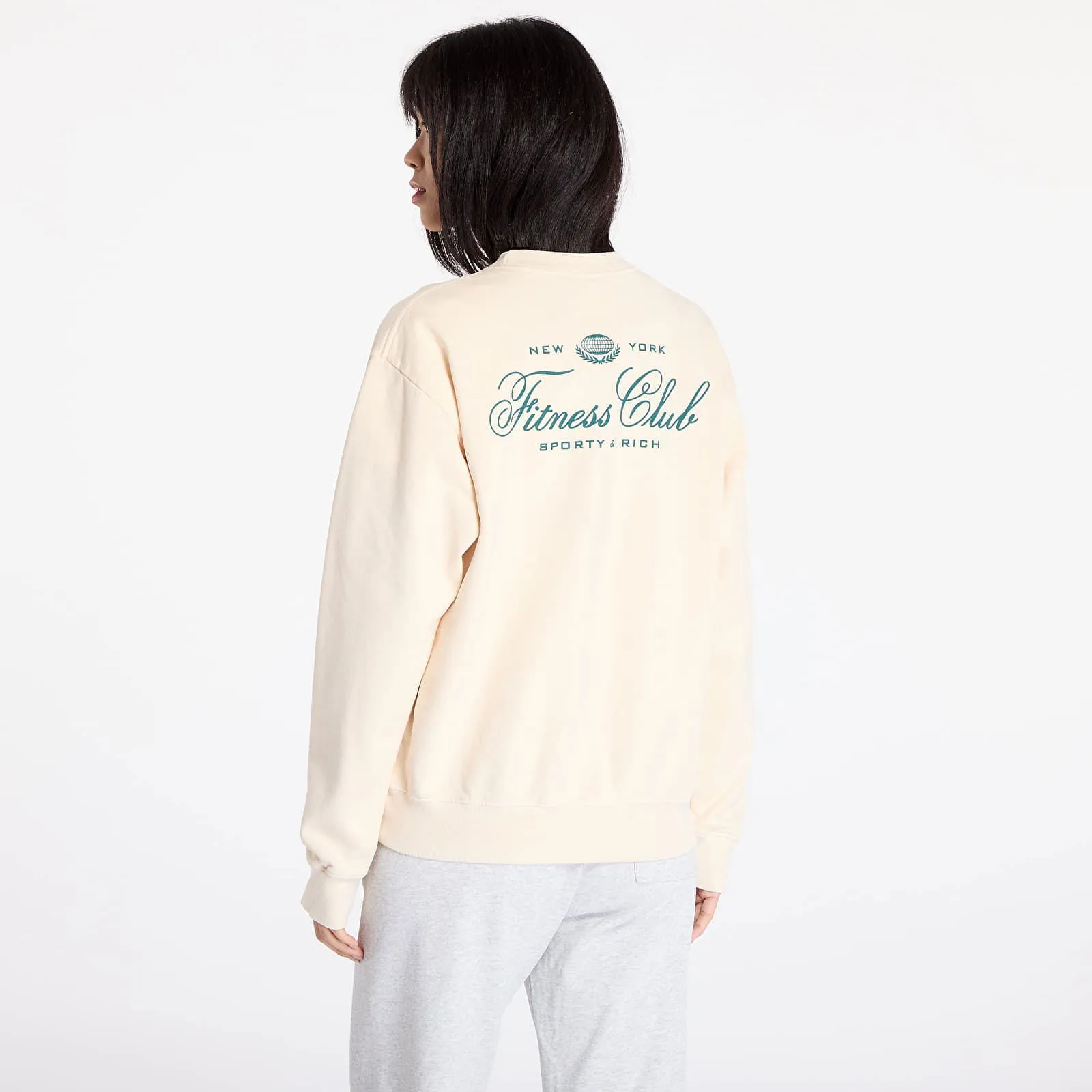 Sporty & Rich Fitness World Crewneck UNISEX Cream/ Alpine XS
