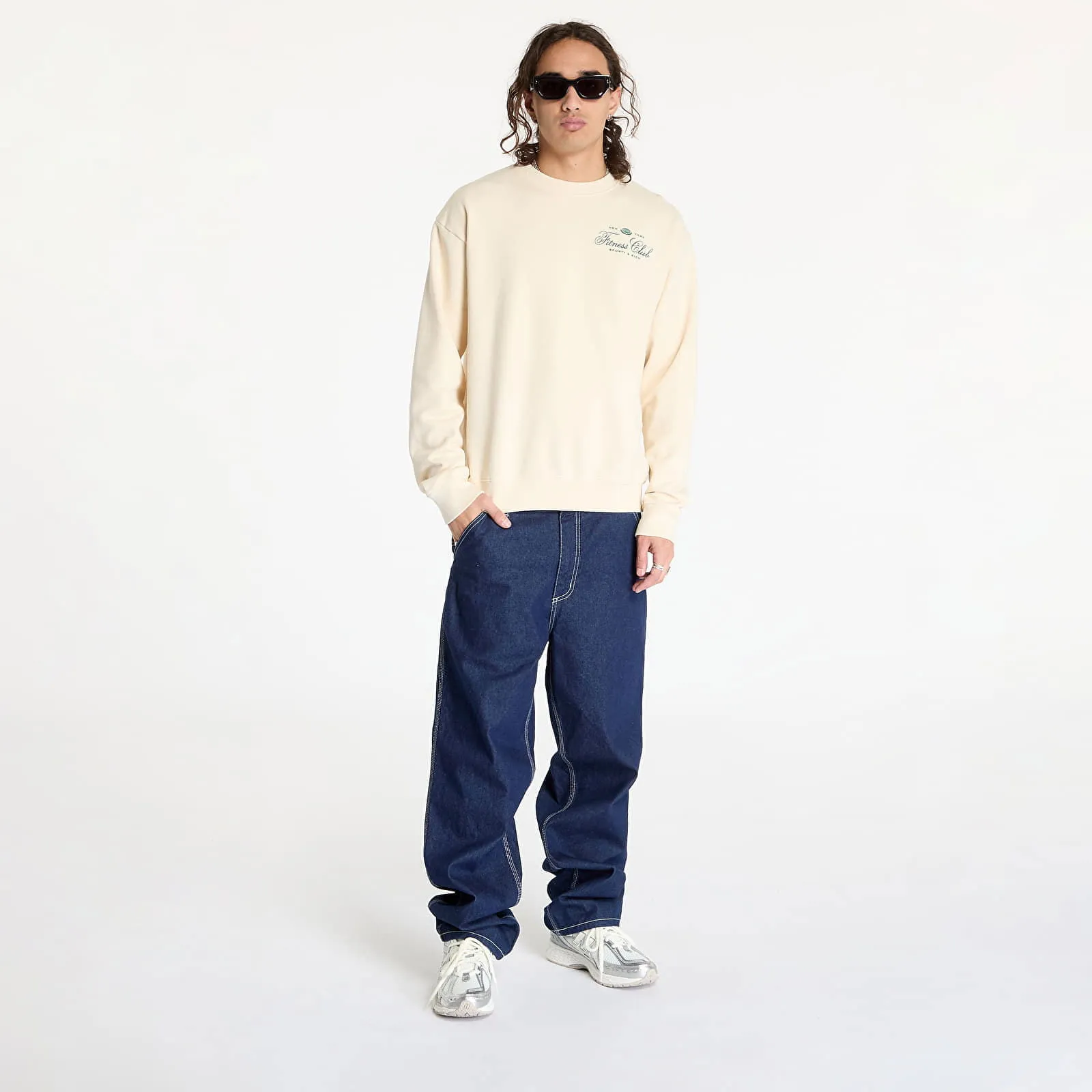 Sporty & Rich Fitness World Crewneck UNISEX Cream/ Alpine XS