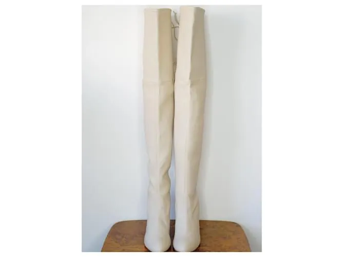 Stuart Weitzman Botas Altas de Cuero Blanco Beige 
