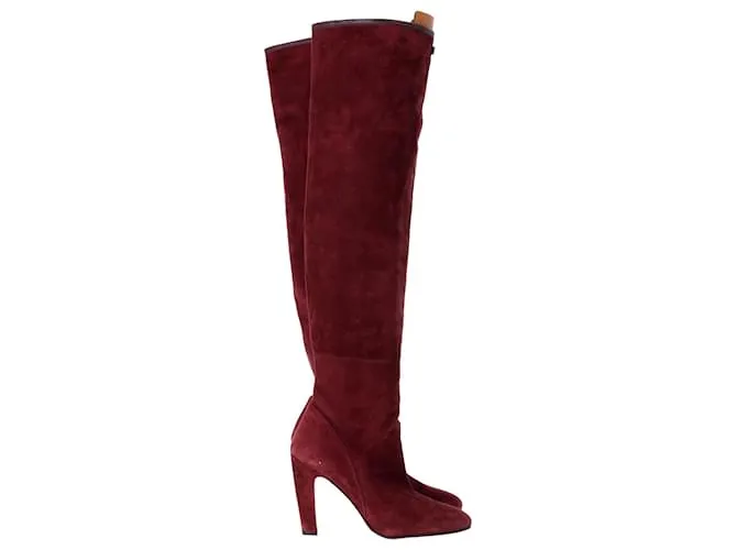 Stuart Weitzman Botas altas hasta la rodilla elásticas con panel de cuero Edie en ante rojo Roja 