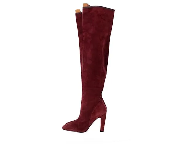 Stuart Weitzman Botas altas hasta la rodilla elásticas con panel de cuero Edie en ante rojo Roja 