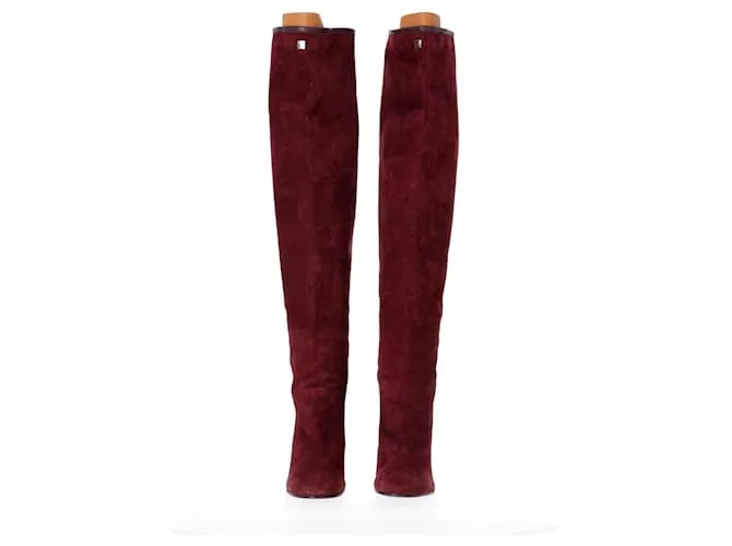 Stuart Weitzman Botas altas hasta la rodilla elásticas con panel de cuero Edie en ante rojo Roja 