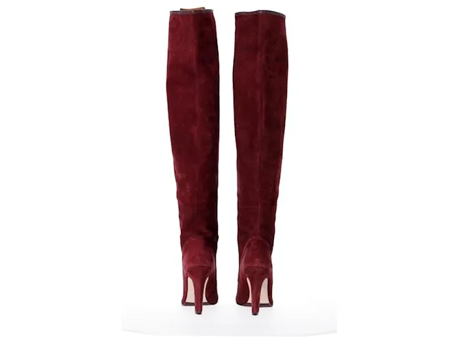 Stuart Weitzman Botas altas hasta la rodilla elásticas con panel de cuero Edie en ante rojo Roja 