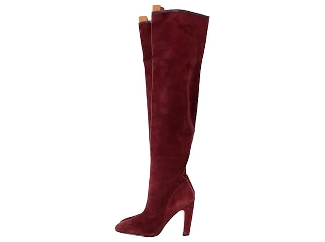Stuart Weitzman Botas altas hasta la rodilla elásticas con panel de cuero Edie en ante rojo Roja 