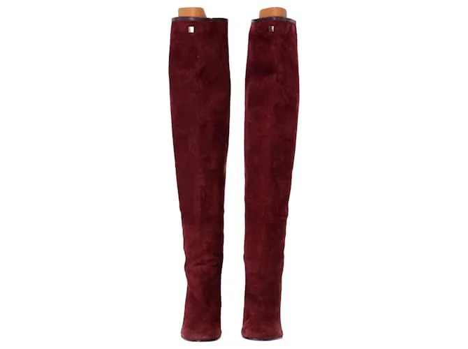 Stuart Weitzman Botas altas hasta la rodilla elásticas con panel de cuero Edie en ante rojo Roja 