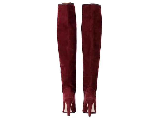 Stuart Weitzman Botas altas hasta la rodilla elásticas con panel de cuero Edie en ante rojo Roja 