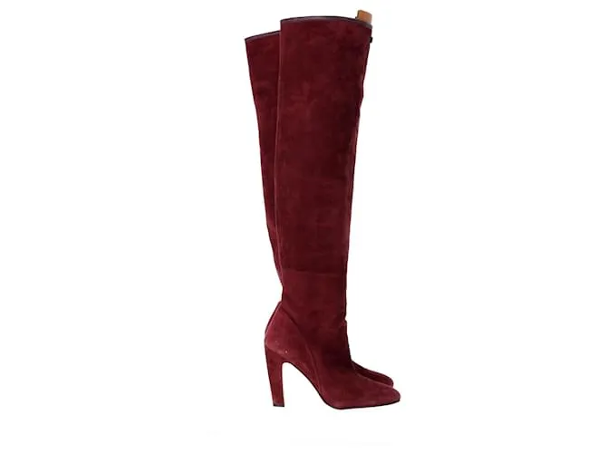 Stuart Weitzman Botas altas hasta la rodilla elásticas con panel de cuero Edie en ante rojo Roja 