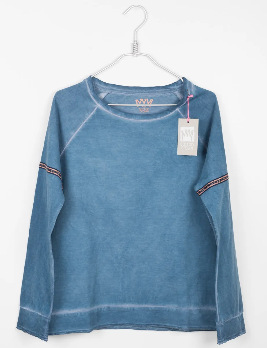Sudadera Vintage con aplicación Indi azul
