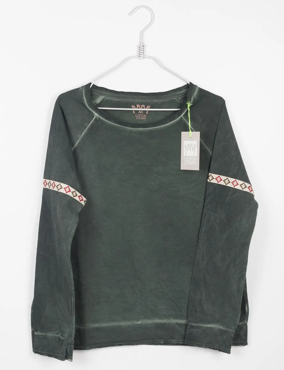 Sudadera Vintage con aplicación Indi verde caqui