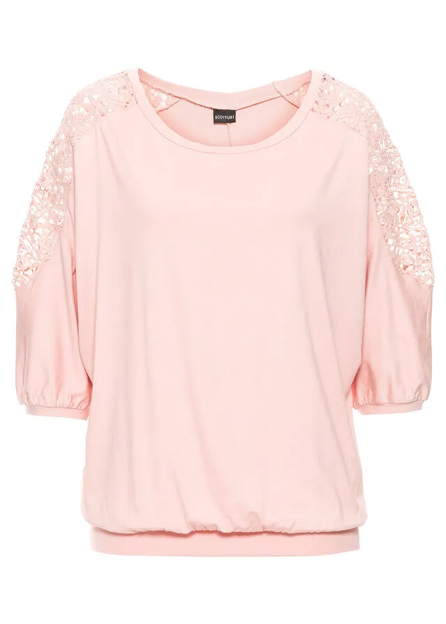 Top amplio con encaje en las mangas Rosa vintage