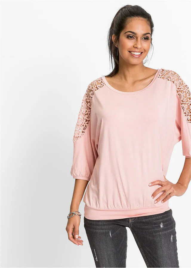 Top amplio con encaje en las mangas Rosa vintage