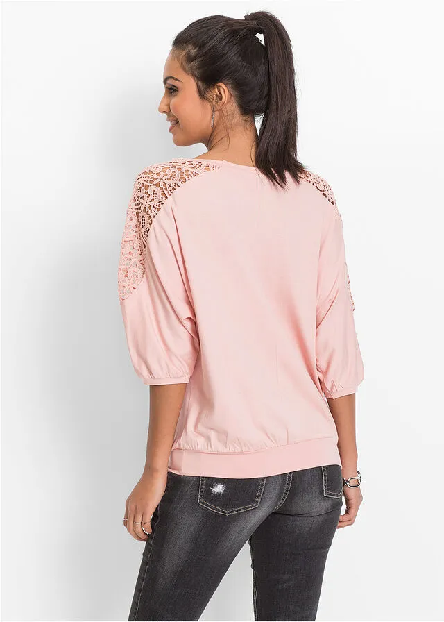 Top amplio con encaje en las mangas Rosa vintage