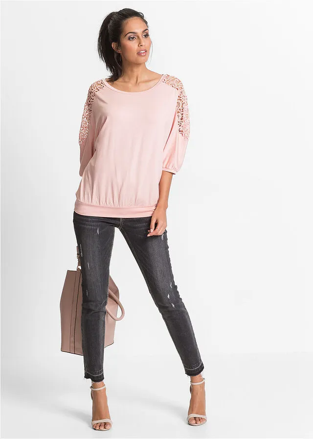 Top amplio con encaje en las mangas Rosa vintage